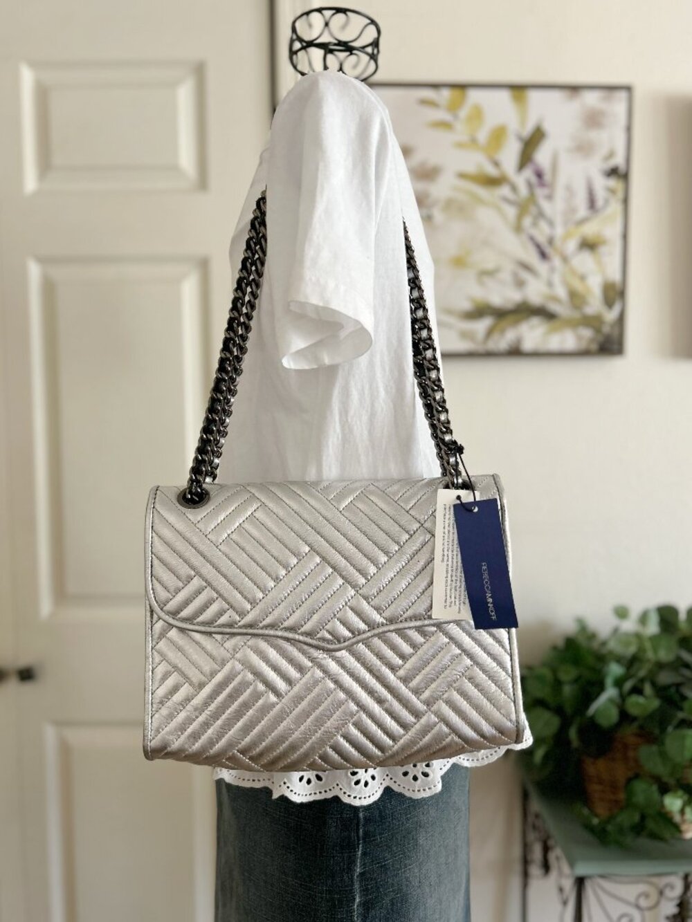Rebecca Minkoff Metallic Silver Quilted Shoulder Bag